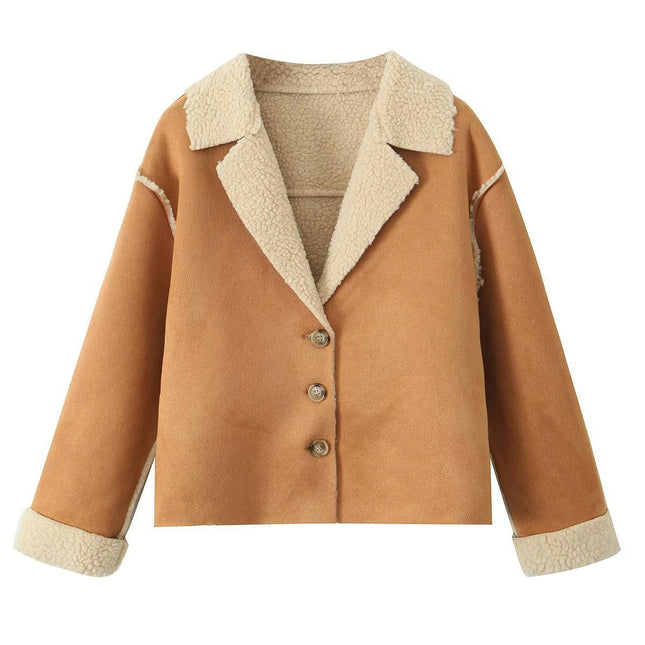 Winter Coats for Women Trendy Sherpa Lined Cropped Jackets Faux Suede Outerwear