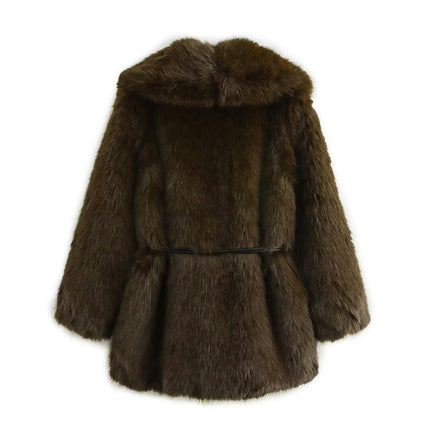 Faux Fur Coats for Women Fashion Shaggy Jackets Lapel Long Sleeve Outerwear with Belt