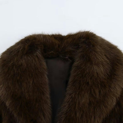 Faux Fur Coats for Women Fashion Shaggy Jackets Lapel Long Sleeve Outerwear with Belt