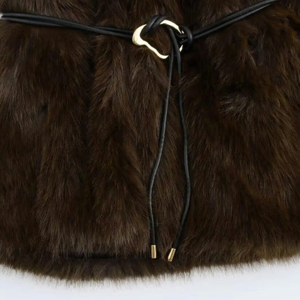 Faux Fur Coats for Women Fashion Shaggy Jackets Lapel Long Sleeve Outerwear with Belt