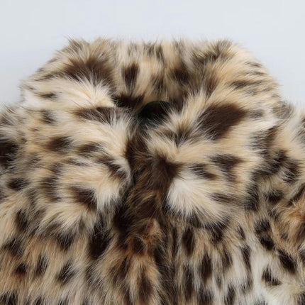 Women's Cropped Faux Fur Jacket Lapel Winter Fluffy Long Sleeve Coat