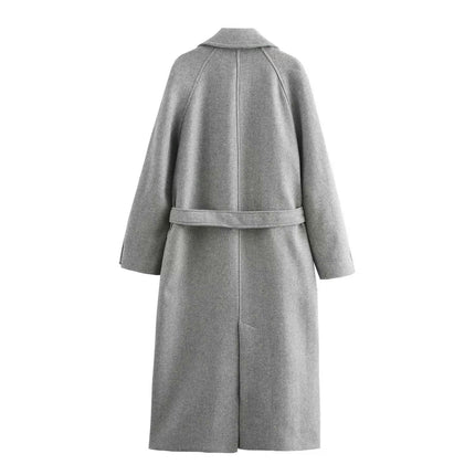 Womens Long Winter Coats Notched Collar Open Front Trench Coat with Belt