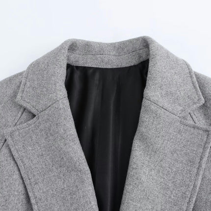 Womens Long Winter Coats Notched Collar Open Front Trench Coat with Belt