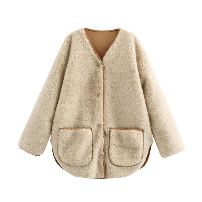 Women's Sherpa Fleece Jacket Long Sleeve Faux Fuzzy Coat Button Warm Winter Outwear with Pockets