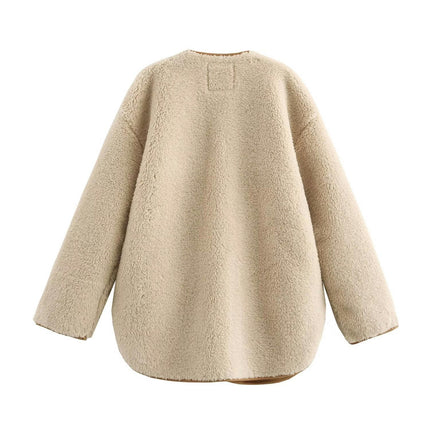 Women's Sherpa Fleece Jacket Long Sleeve Faux Fuzzy Coat Button Warm Winter Outwear with Pockets