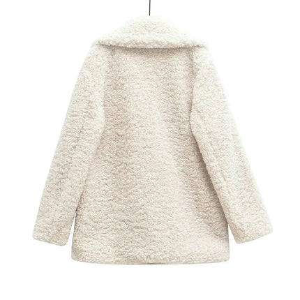 Womens Fuzzy Fleece Coats Lapel Button Jackets Winter Warm Casual Outwear