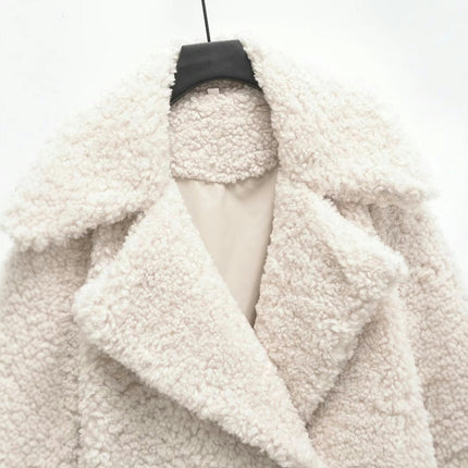 Womens Fuzzy Fleece Coats Lapel Button Jackets Winter Warm Casual Outwear