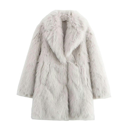 Womens Faux Fur Coats Winter Fuzzy Warm Shaggy Jacket Long Sleeve Fashion Outerwear