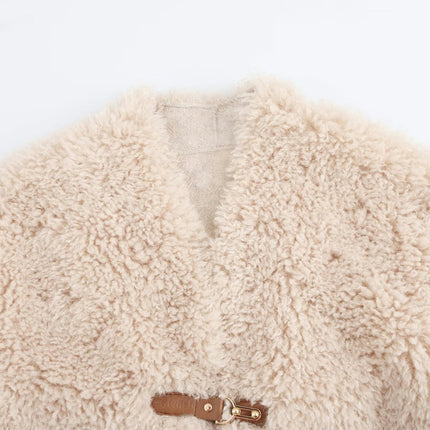 Women's Casual V Neck Fleece Fuzzy Faux Shearling Coats Warm Winter Outwear Jackets