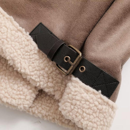 Women Faux Suede Moto Jacket Sherpa Fleece Lining Coat Bomber Outwear