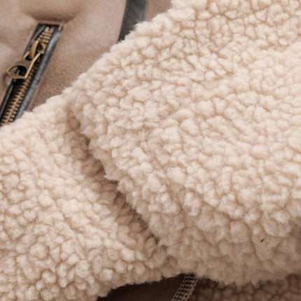 Women Faux Suede Moto Jacket Sherpa Fleece Lining Coat Bomber Outwear