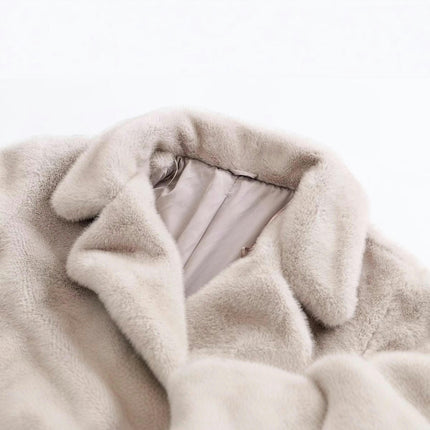 Women Faux Fur Winter Coats Lapel Long Coat Warm Button Outwear with Pocket