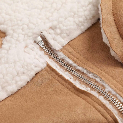 Womens Sherpa Jacket Stand Collar Zip Up Long Sleeve Fleece Coat with Pockets