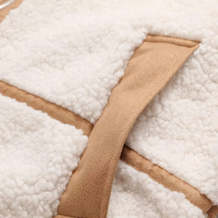 Womens Sherpa Jacket Stand Collar Zip Up Long Sleeve Fleece Coat with Pockets