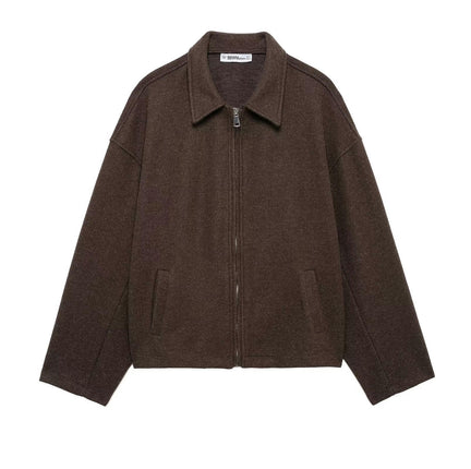 Cropped Bomber Jackets for Women Long Sleeve Zip Up Turn-Down Collared Winter Coats Outwear