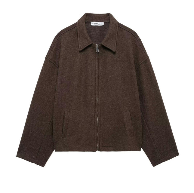 Cropped Bomber Jackets for Women Long Sleeve Zip Up Turn-Down Collared Winter Coats Outwear