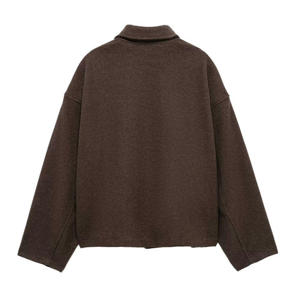Cropped Bomber Jackets for Women Long Sleeve Zip Up Turn-Down Collared Winter Coats Outwear
