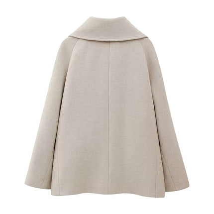 Women Wool Blend Jacket Winter Mid Long Faux Fur Lapel Coat Warm Outwear