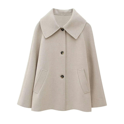Women Wool Blend Jacket Winter Mid Long Faux Fur Lapel Coat Warm Outwear