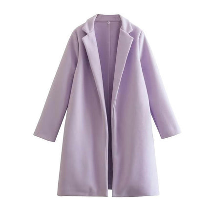 Women's Blend Coat Winter Long Sleeve Warm Cardigans Jackets Mid Length Outerwear