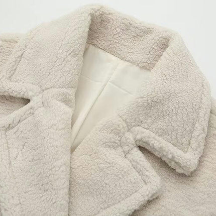 Womens Fuzzy Fleece Double Breasted Long Coats Lapel Jackets Winter Warm Casual Outwear