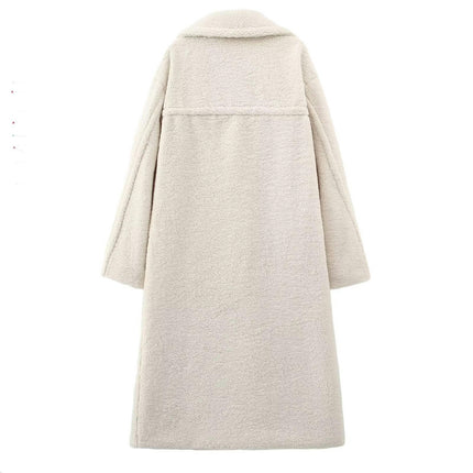 Womens Fuzzy Fleece Double Breasted Long Coats Lapel Jackets Winter Warm Casual Outwear
