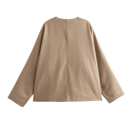 Womens Cropped Blend Jackets V Neck Short Coats Single Breasted Winter Outerwear