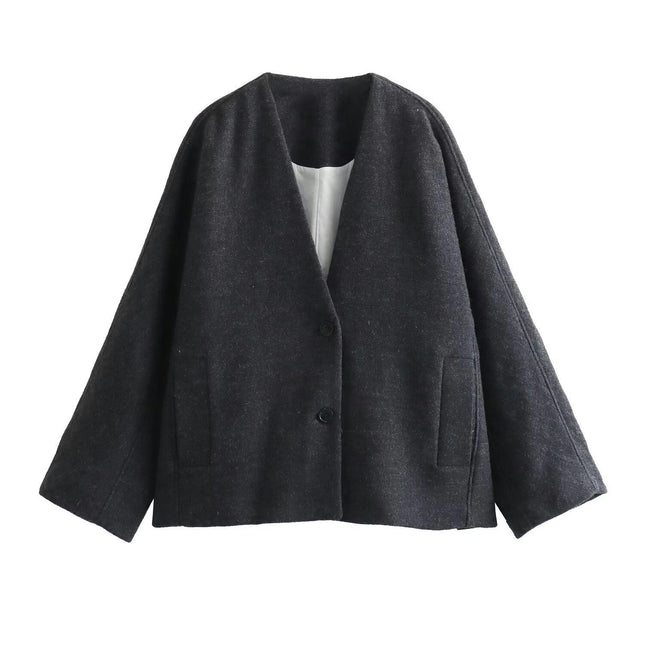 Womens Cropped Blend Jackets V Neck Short Coats Single Breasted Winter Outerwear
