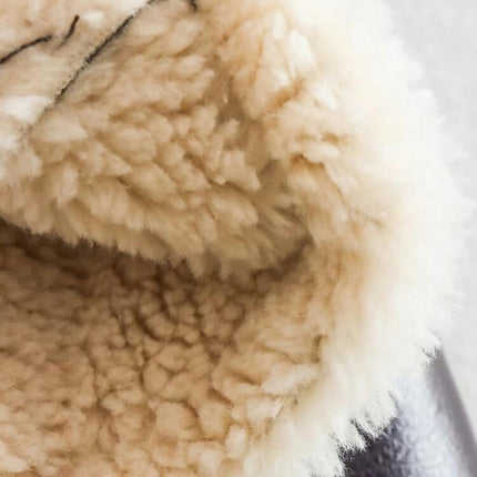 Women's Faux Leather Jacket Faux Shearing Fur Lined Winter Warm Cropped Coat