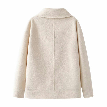 Women's Blend Coat Lapel Zip Up Copped Jacket Outerwear with Pockets