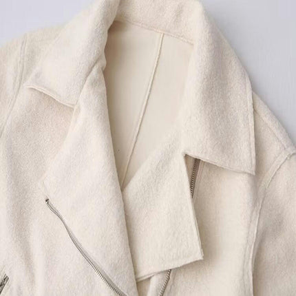 Women's Blend Coat Lapel Zip Up Copped Jacket Outerwear with Pockets