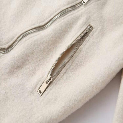 Women's Blend Coat Lapel Zip Up Copped Jacket Outerwear with Pockets