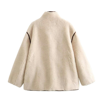 Women Casual Fleece Fuzzy Faux Shearling Warm Winter Button Down Jackets Shaggy Coat