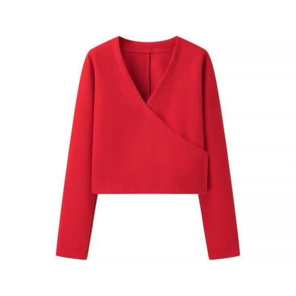 Womens Cropped Blend Jackets Fall V Neck Long Sleeve Coats Button Outerwear