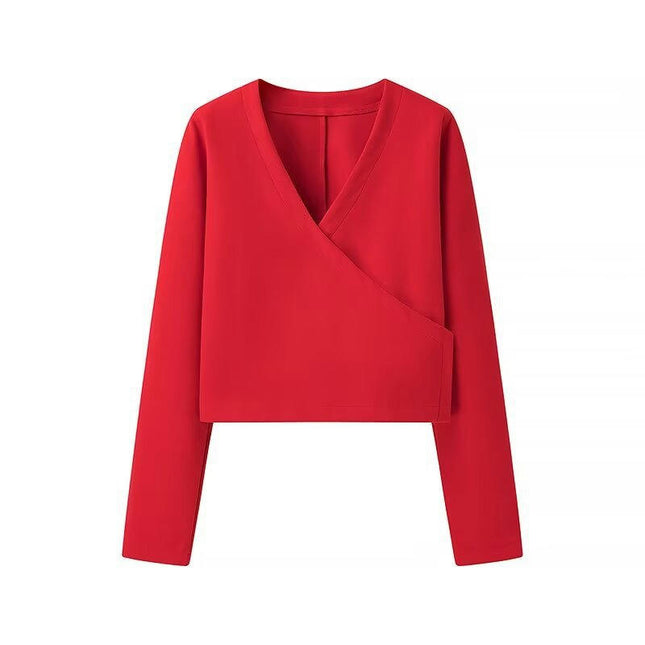 Womens Cropped Blend Jackets Fall V Neck Long Sleeve Coats Button Outerwear