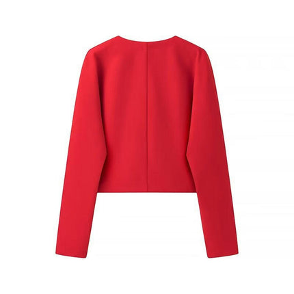 Womens Cropped Blend Jackets Fall V Neck Long Sleeve Coats Button Outerwear