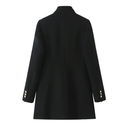 Women's Winter Wool Blend Coat Stand Collar Double Breasted Jackets Outwear