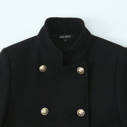 Women's Winter Wool Blend Coat Stand Collar Double Breasted Jackets Outwear
