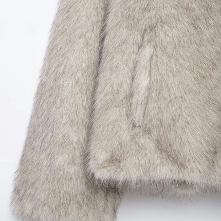 Women's Faux Fur Cropped Jacket Warm Winter Coats Shaggy Furry Outerwear with Pockets