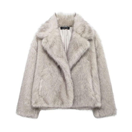 Women's Faux Fur Cropped Jacket Warm Winter Coats Shaggy Furry Outerwear with Pockets