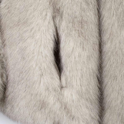 Women's Faux Fur Cropped Jacket Warm Winter Coats Shaggy Furry Outerwear with Pockets