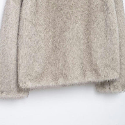 Women's Faux Fur Cropped Jacket Warm Winter Coats Shaggy Furry Outerwear with Pockets