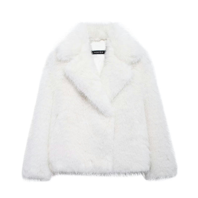 Women's Faux Fur Cropped Jacket Warm Winter Coats Shaggy Furry Outerwear with Pockets