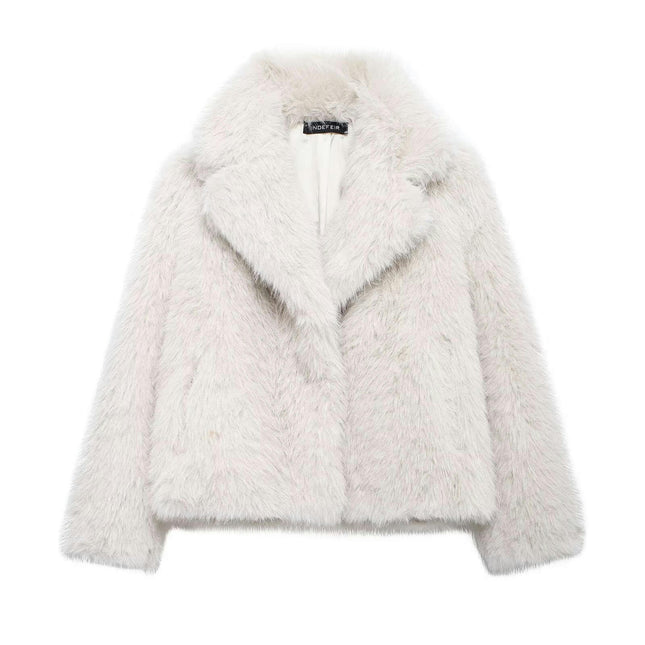 Women's Faux Fur Cropped Jacket Warm Winter Coats Shaggy Furry Outerwear with Pockets