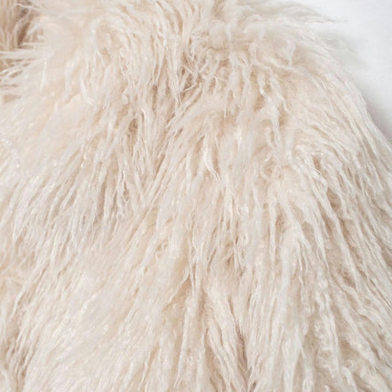 Women Shaggy Cropped Jacket Coat Winter Fluffy Faux Fur Warm Long Sleeve Outerwear