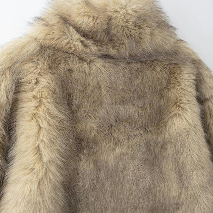 Women Winter Warm Fluffy Faux Fur Cropped Coat Stand Collar Long Sleeve Jacket Outwear
