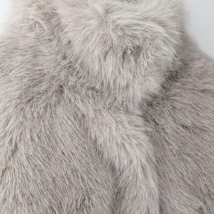 Womens Cropped Faux Fur Jackets Long Sleeve Stand Collar Fluffy Short Coats