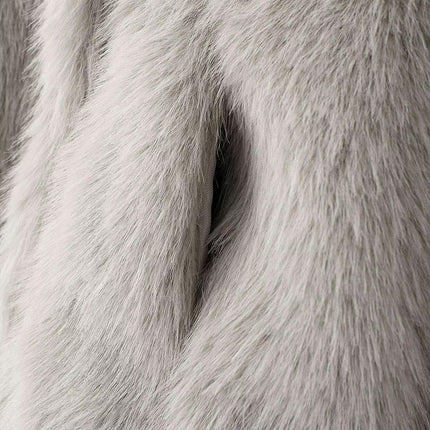 Womens Cropped Faux Fur Jackets Long Sleeve Stand Collar Fluffy Short Coats