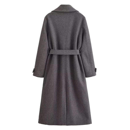 Women's Blend Winter Coat Double-Breasted Notched Lapel Collar Jacket with Belt