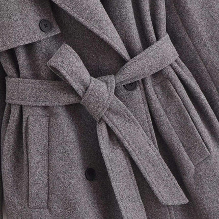 Women's Blend Winter Coat Double-Breasted Notched Lapel Collar Jacket with Belt